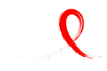red ribbon brush stroke forms a simple, universal symbol of health, support, and awareness