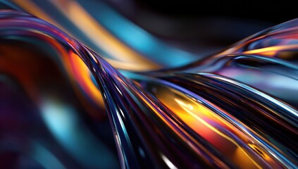 Abstract glossy iridescent curves with vibrant light reflections