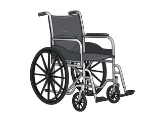 Fototapeta premium A monochrome illustration of a standard manual wheelchair with large spoked wheels and smaller front casters against a stark black background providing mobility assistance and support