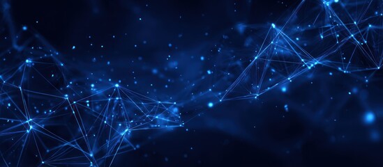 Abstract dark blue background with glowing interconnected digital network nodes