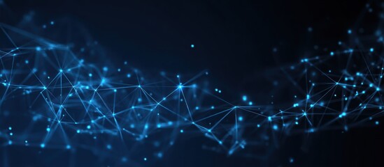 Abstract dark blue network structure with glowing nodes and connections.