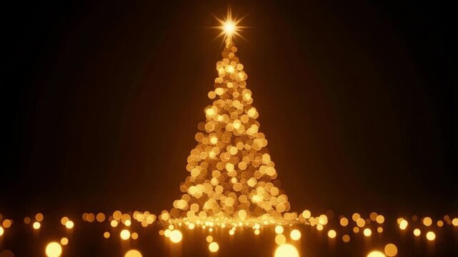 Golden Christmas Tree Bokeh Lights: A Stunning Abstract Holiday Celebration with Brilliant Spheres and Superb Light Quality in 4k Video Footage