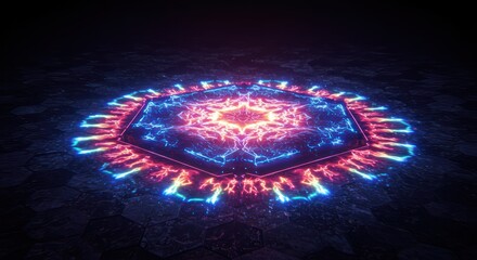 Abstract energetic hexagon portal with glowing outline for digital concepts