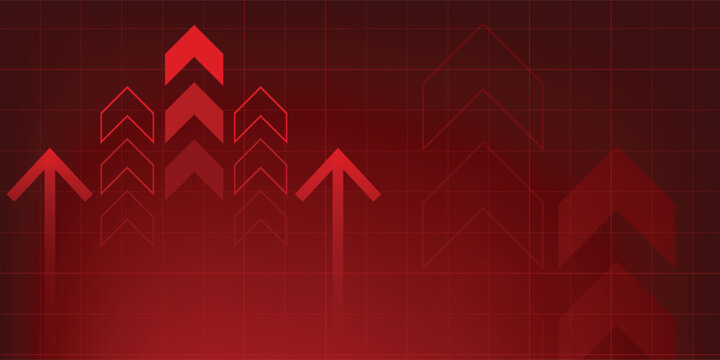Design business arrow up growth technology on grid line dark red background. graph stock market trading investment. chart trend profit income. Design vector ilustration