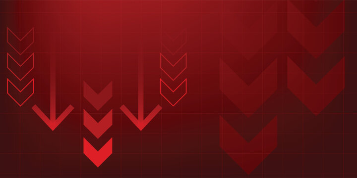 Design abstract vector business arrow up growth technology on grid line dark red background. graph stock market trading investment. chart trend profit income.