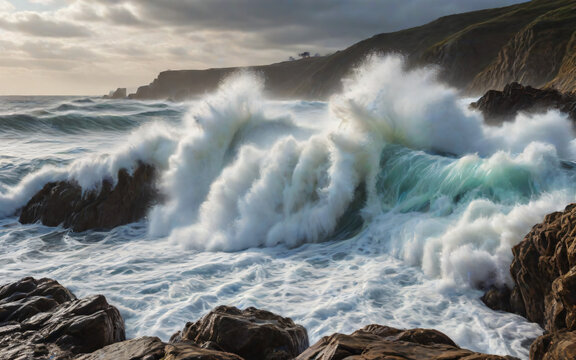 Ocean Waves Crashing on Rocky Coast - Powered by Adobe