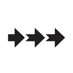 Three black arrows pointing right in sequence representing progress direction and forward movement isolated on a white background