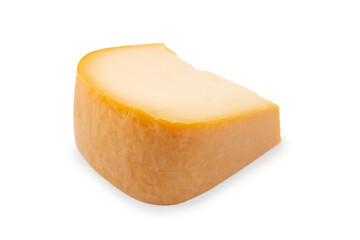 Slice of Dutch Gouda Cheese on Clean White Background – Traditional Semi-Hard Cheese Block for Culinary, Dairy, Kitchen and Food Photography Themes