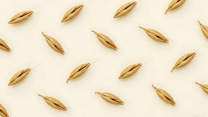 Neutral Pattern with Golden Wheat Seeds on Beige Background