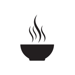 Simple black silhouette icon of a steaming bowl representing hot food or soup perfect for culinary apps and menus isolated on white