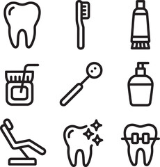Fototapeta premium Collection of dental care icons featuring hygiene elements for oral health and treatment