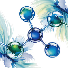 Stunning molecular structure with floral accents against a sleek black backdrop, perfect for science concepts