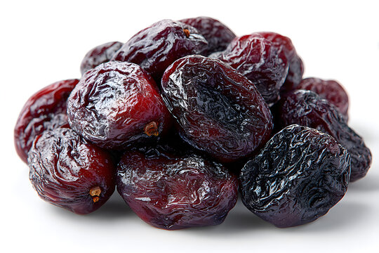 Prunes isolated on white background, heap of dried plums