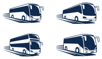 Collection of Stylized Bus Icons in Motion