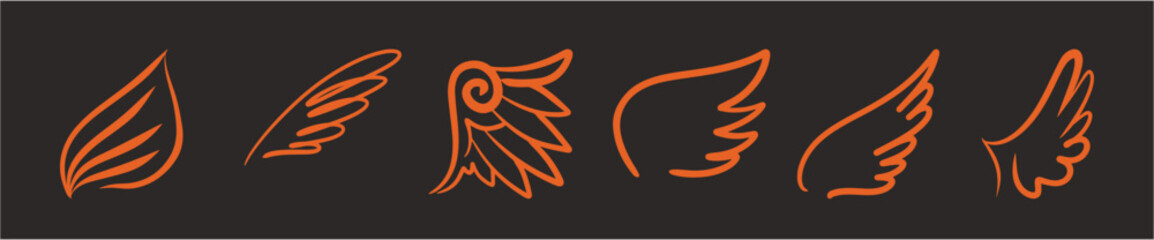 Collection of Stylized Orange Wings on a Dark Background
