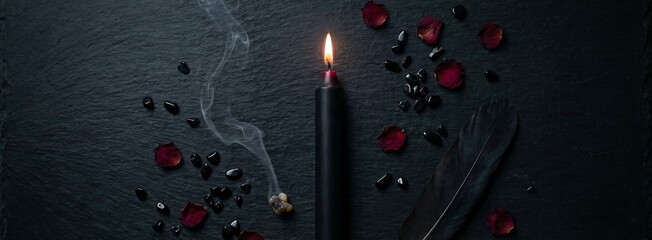 Black Ritual Candle Flatlay &ndash; Facebook Cover Photo (851 &times; 315, 4K)