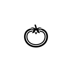 Stylized simple black and white tomato outline illustration on transparent background