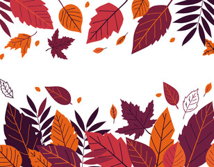 Autumn Leaf Border Frame With Overlapping Vector Leaves In Warm Earthy Colors Red Orange Purple And Black Background Vector Illustration