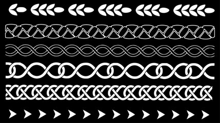 Collection of White Decorative Borders and Patterns on Black Background
