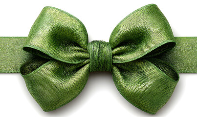 Decorative green bow with green ribbon isolated on white. Christmas, New Year or Patricks day decoration. Beautiful green gift bow. Vector stock illustration. Not AI