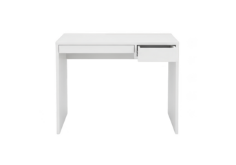 Modern white minimalist desk with single drawer isolated on transparent background