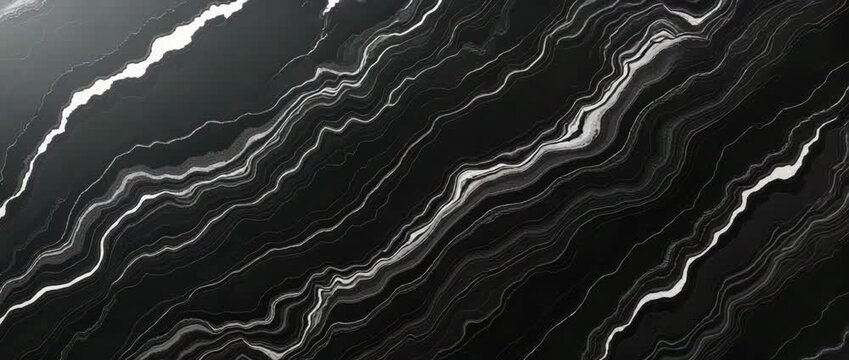 Abstract black and white marble texture flows gently as the camera steadily pans across, highlighting intricate patterns in a mesmerizing, cinematic style ideal for modern design inspiration.