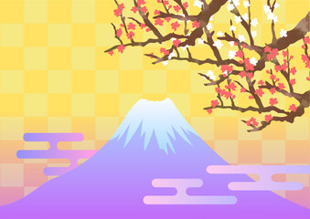 富士山と紅白梅の背景 ai