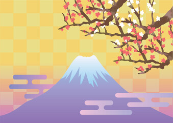 富士山と紅白梅の背景 eps