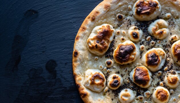 Authentic Manakish Flatbread with Za atar on Dark Background Close up Food Photography