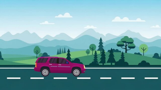 A car on mountain road vector motion video 