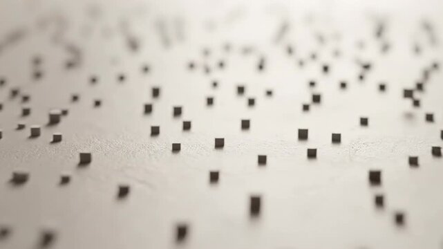Minimalist cinematic slow motion transition where large, pale gray square pixels subtly fade and dissolve across a clean, neutral surface neutralsurface, business, squarepixels