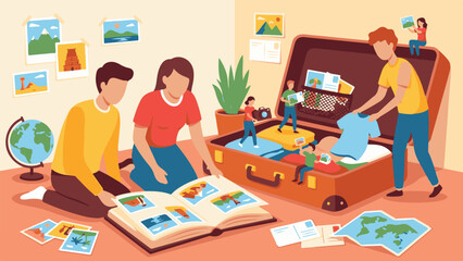 Family Packing Suitcase for Travel – Vector Illustration