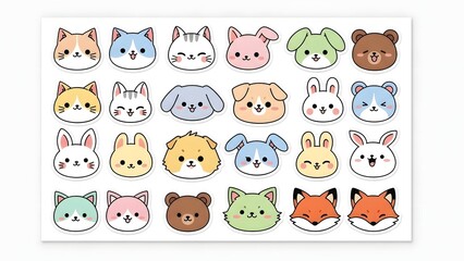 Cute Pastel Chibi Animal Sticker Sheet Pack: Adorable Kawaii Cat, Dog, Fox, Rabbit & Bear Characters