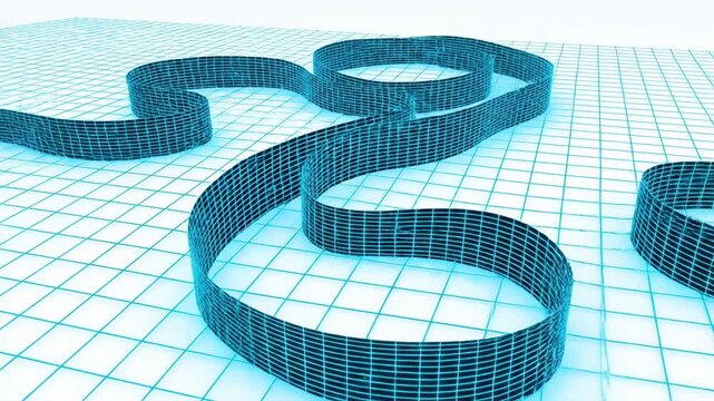 Minimalistic technological grid lines bending and distorting across a clean blank background creating an unpredictable wavy nonlinear pathway visualization erratic, hi-tech, blank