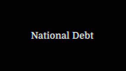Computer terminal animation of the word national debt typed on screen with a blinking cursor. national debt typewriter effect on a clean background.