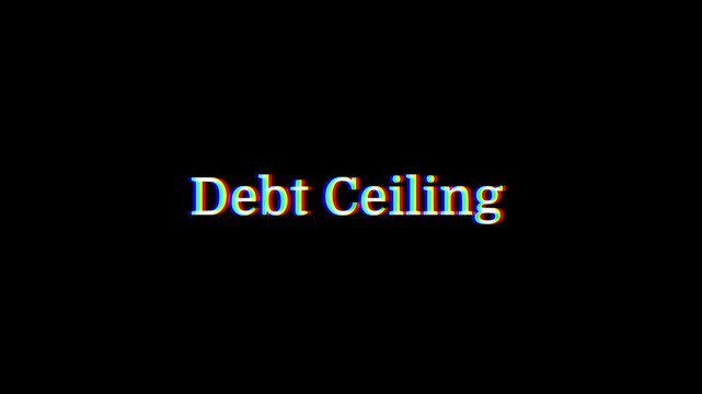Computer terminal animation of the word Debt Ceiling typed on screen with a blinking cursor. Debt Ceiling typewriter effect on a clean background.