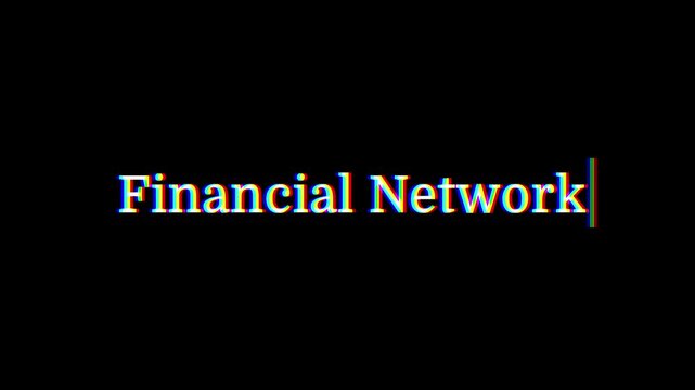 Computer terminal animation of the word Global Financial Network typed on screen with a blinking cursor. Global Financial Network typewriter effect on a clean background.