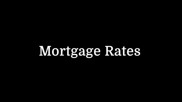 Computer terminal animation of the word mortgage rates typed on screen with a blinking cursor. mortgage rates typewriter effect on a clean background.