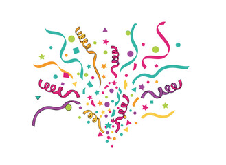 Colorful Confetti Explosion And Streamers Bursting In The Air On A Black Background With Star Shapes And Circles For Celebration And Party Events Festive Atmosphere