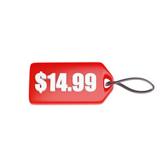 $14.99 price tag red icon. 3d render. 