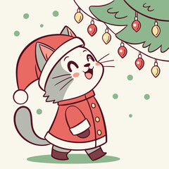 Cute Christmas Cat with Gift Illustration