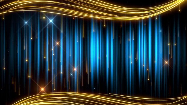 blue gold glittering light abstract curve background pattern