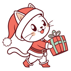 Cute Christmas Cat with Gift Illustration