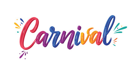 Colorful brush stroke lettering spelling 'Carnival' with confetti-like accents, symbolizing festive celebrations and vibrant events.