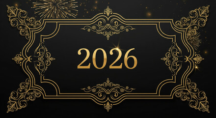 elegant black and gold frame new year 2026 background