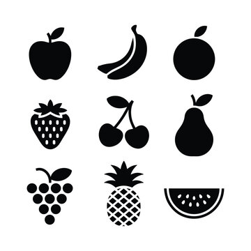 Create 9 icon Bundle of Silhouette vector image of Organic Food Silhouette Bundle blake silhouette whit a white background.