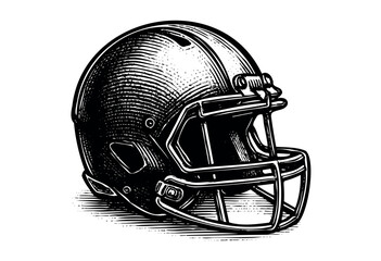 Fototapeta premium Vintage engraved illustration of an American football helmet — stock vector.