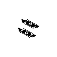 Two flying dollar bills with wings on a white background view on transparent background
