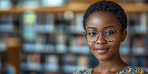 Young girl smiles in library setting during daytime Generative AI
