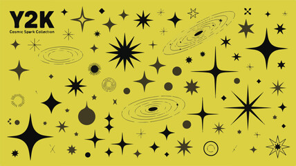 Y2 K cosmic spark collection on yellow background retro